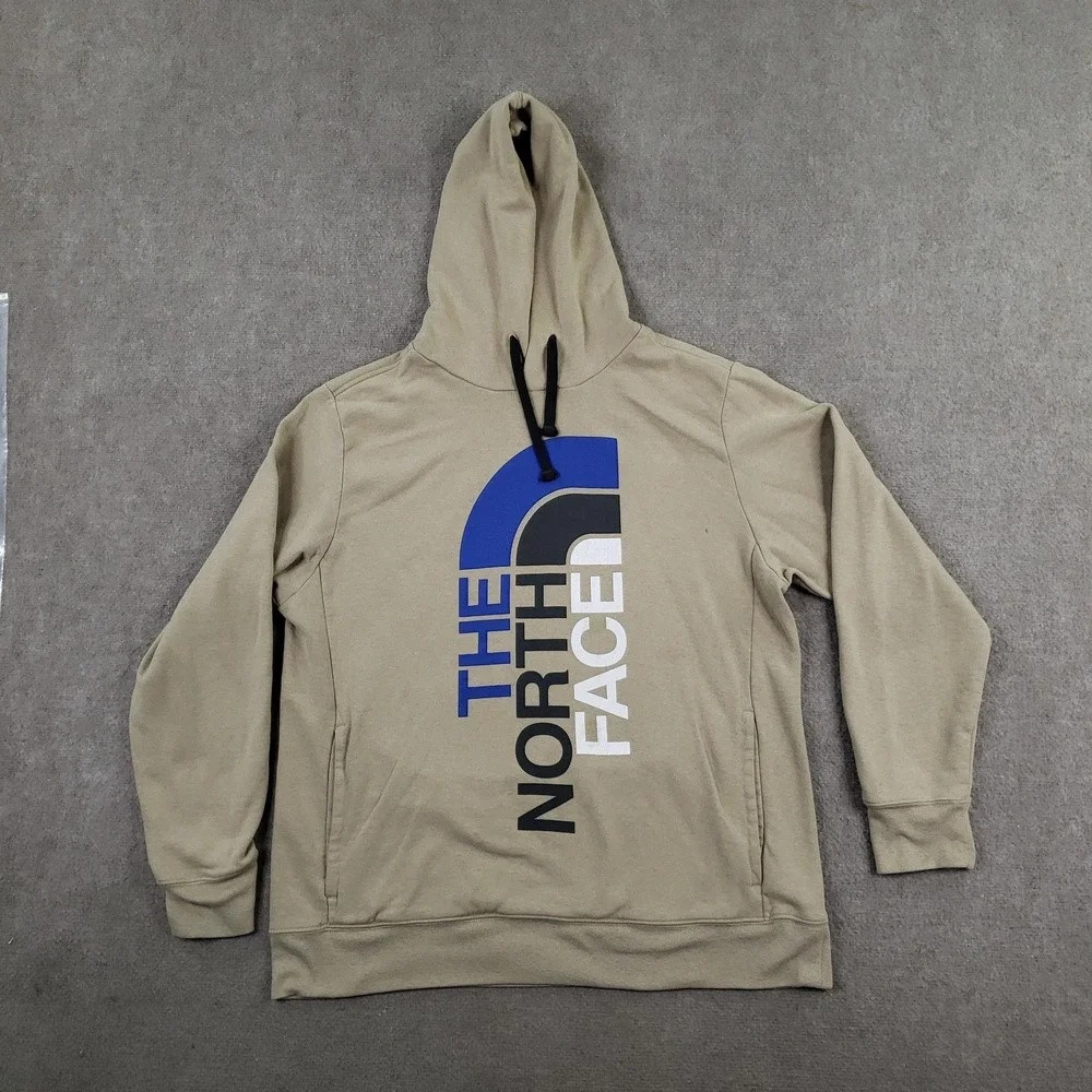 The North Face Hoodie Mens XL Beige Pullover Hooded Fleece Graphic Logo